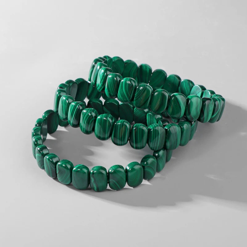 Genuine Natural Green Malachite Chrysocolla Bracelet for Women Men Healing Stone Stretch Rectangle Beads Bangles Jewelry Gift