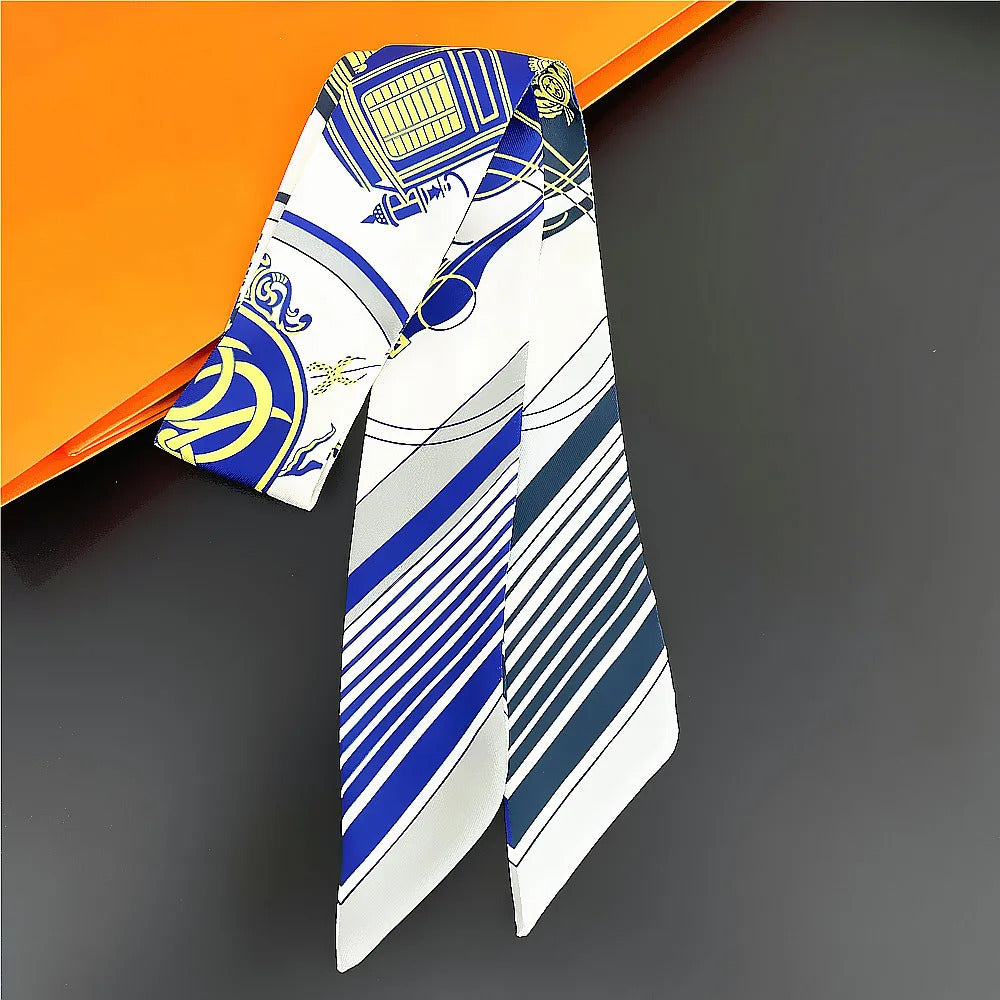 Fashion Women Hair Scarf 2024 New Brand Design Luxury Silk Scarf Fashion Print Headband Skinny Bag Scarves Neckerchief
