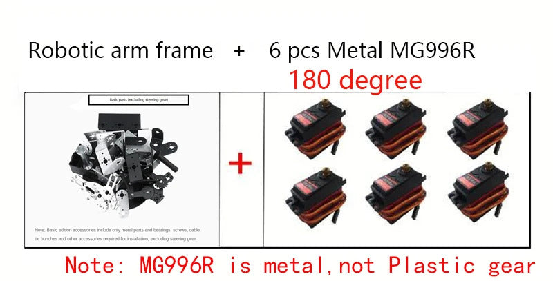 6 DOF Robot Manipulator MG996 Metal Alloy Mechanical Arm Clamp Claw Kit  For Arduino Robot DIY Ki for UNO/ESP32 Programmable
