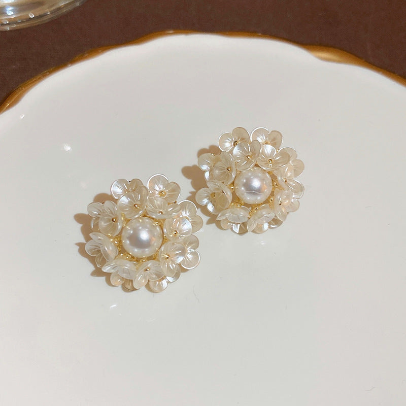 Silver Needle Inlaid with Diamonds and Pearls Flower Tassel Earrings Niche Style Atmosphere Earrings Fashionable Light Luxury High-end Earrings