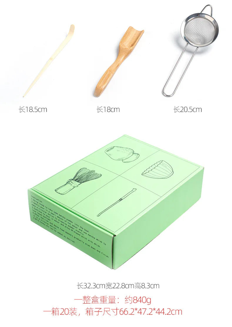 6pcs/set Natural Bamboo Matcha Tea Set Matcha Whisk Spoon Spoon Ceramic Matcha Bowl Whisk Holder Japanese Tea Tool
