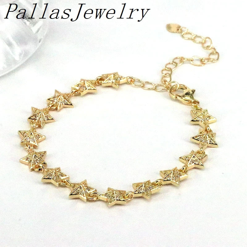 5Pcs Paved Crystal Gold Plated New Star Butterfly Airplane Plane Chain bracelet Adjustable Charm for Girls Woman Jewelry