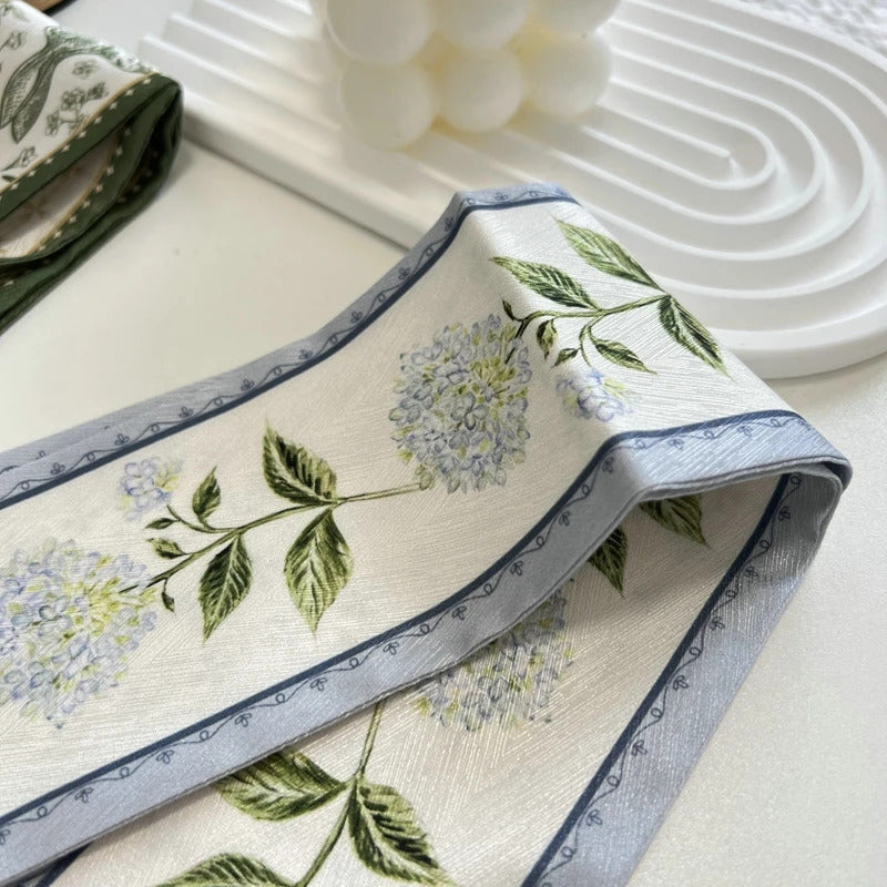 High-Grade Flower Print Long Silk Scarf Hair Band Ribbon Tied-up Hair Long Bow Vintage Satin Ribbon Hair Accessories For Women