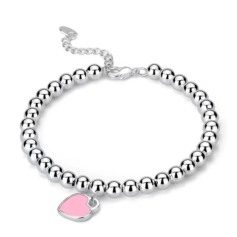 Designer 925 Silver Jewelry Necklace Woman Retro Heart-Shaped Enamel For Girls Cute Silver Bead Birthday Gift