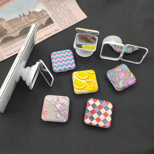 Phone Airbag Telescopic Folding Stand New Square Makeup Mirror Stand Glass Mirror Flip Cover Double-Sided Mirror