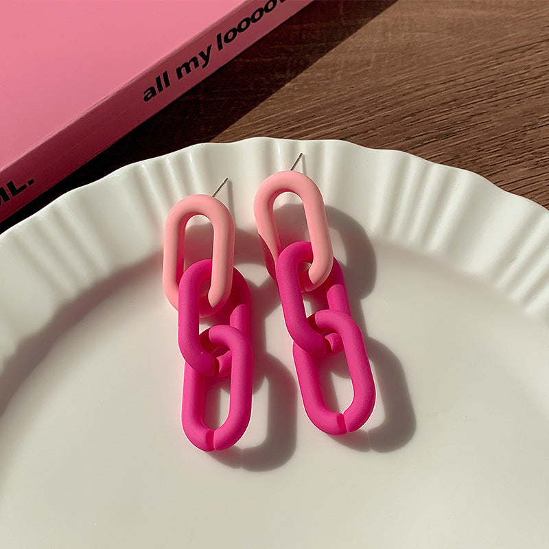 High-grade dopamine rose red earrings female niche design earrings net red pink earrings