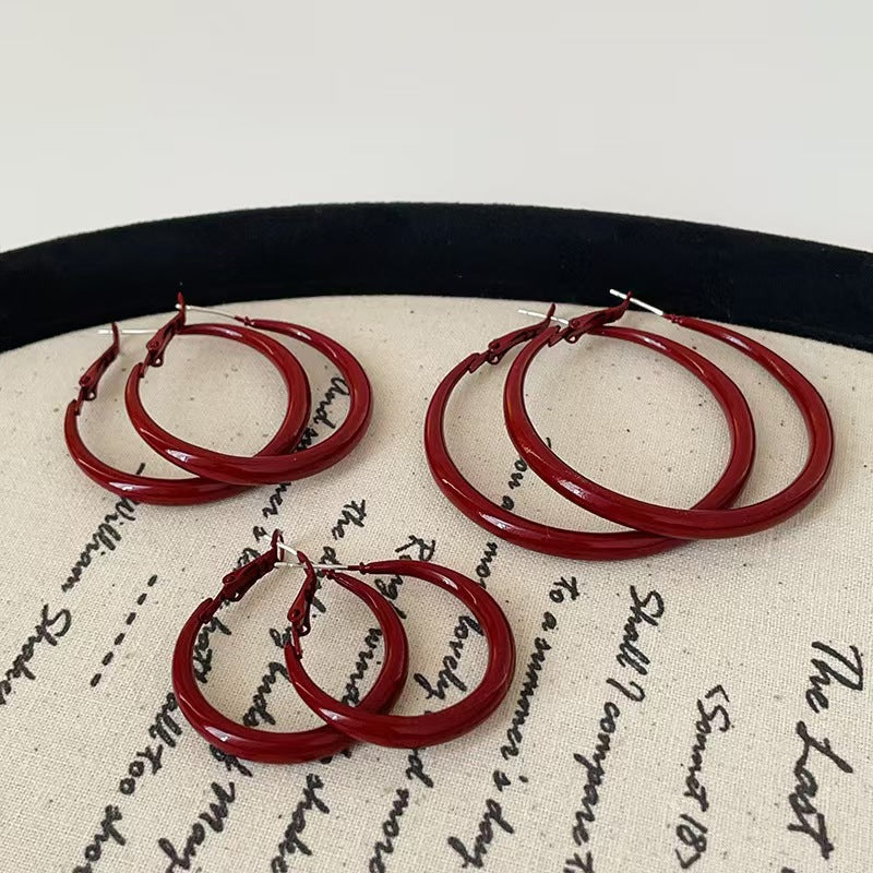 Vintage Ankora wine red Earrings Elegant High-end Atmospheric Earrings Women's S925 Silver Pin All-match Earrings