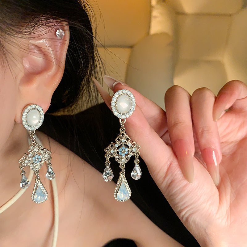 Ancient Style Color-Retaining Gold-Plated Imitation Jade Niche Design Retro Earrings Birthday Gift