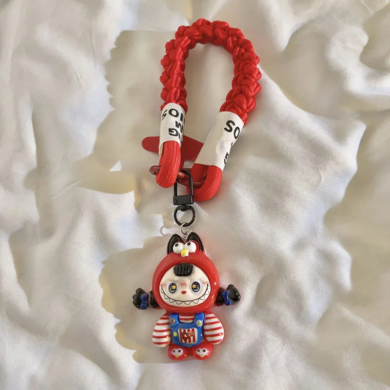 Cartoon Labubu Cartoon Cute Pendant Mobile Phone Lanyard Braided Keychain Backpack Decoration Wristband Decoration Toy Gift