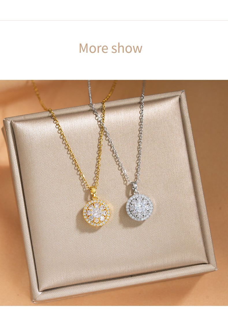 Elegant Inlaid Zircon Exquisite Titanium Steel Necklace for Women Fashionable Versatile Internet Celebrity Collarbone Chain Niche Light Luxury Jewelry