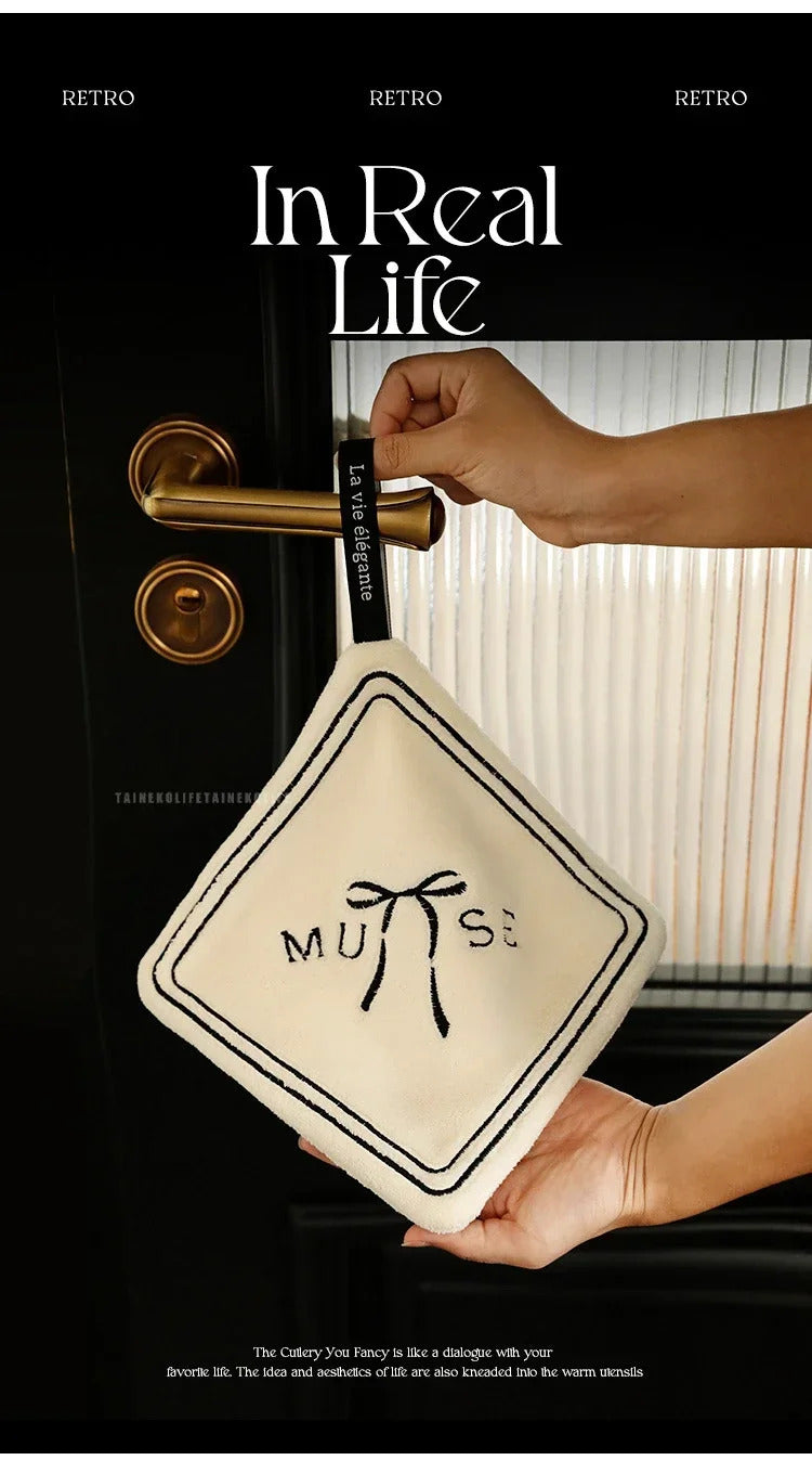 Double-layered Bow Pattern Thick Hand Towel Cleaning Cloths  Absorbent Hanging Towel Home Decoration Kitchen Accessories