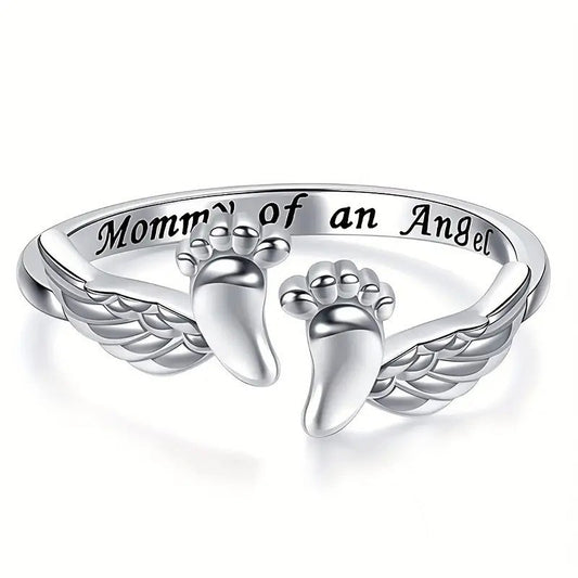 European and American Cross-Border Hot-Selling Mom Angel Ring for Women Sweet Warm Elegant Ring Baby Footprint Fashion Jewelry