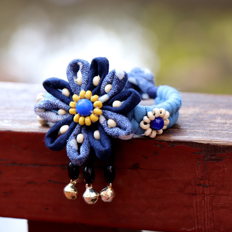 Blue Tie Dye Cloth Bracelet Dali Lijiang Hot Sale Hand-stitched Flower Fabric Bracelet Bracelet