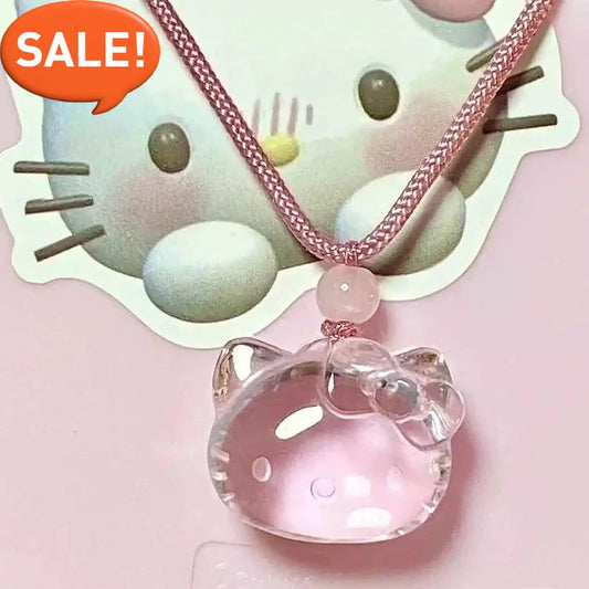 Cute Hello Kitty Pink Crystal Necklace Pendant Lanyard Lovely Kitty Cat Long Rope Jewelry Fashion Sweet Elegant Simple Necklace