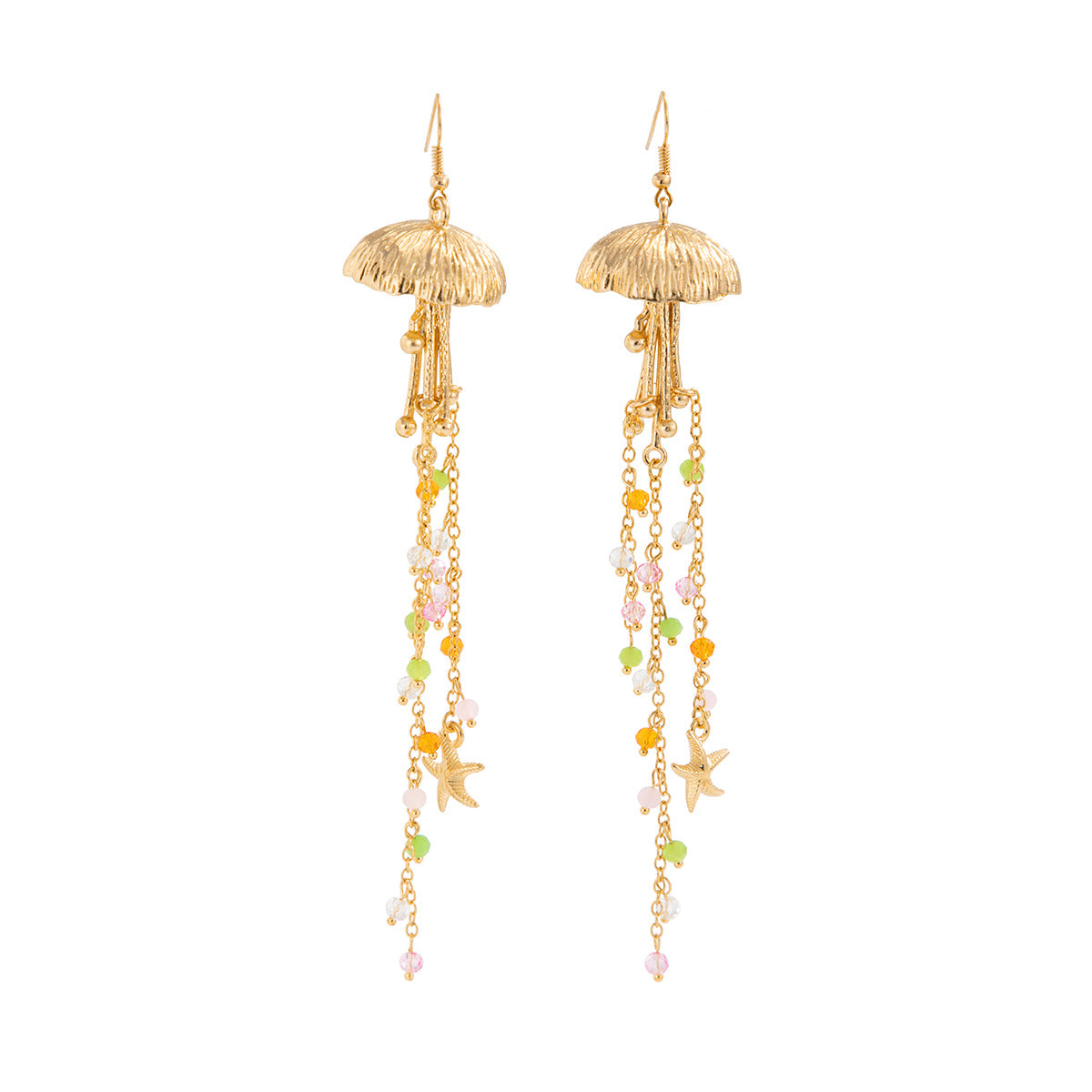 Vacation Beach Starfish Jellyfish Alloy Earrings Fashion High Sense Crystal Tassel Earrings