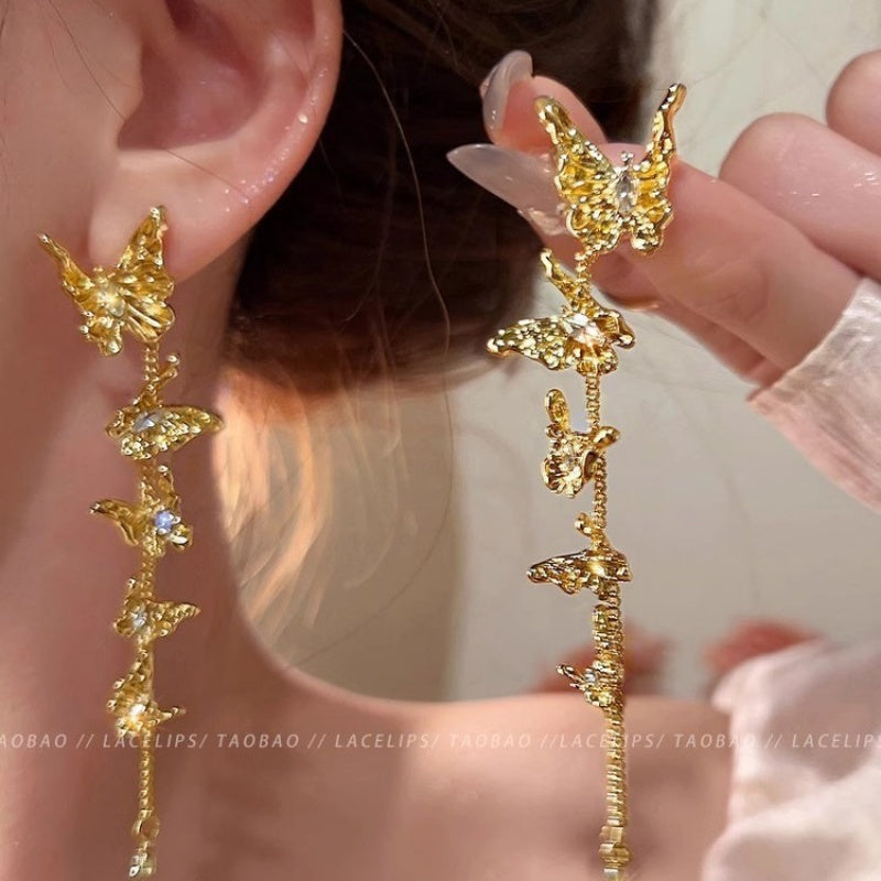 925 Silver Needle Hong Kong Style Retro Metal Earrings Women's High-Grade Geometric Simple Bracelet Ear Clip All-Match Exaggerated Commuter Earrings