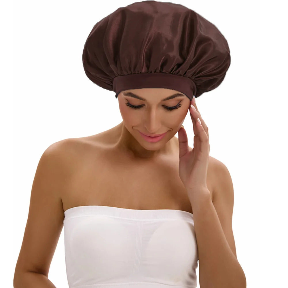 Satin Bonnet with a Wide Brim Perfect for Everyday Use During Showers.