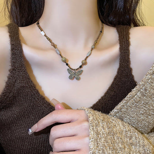 TikTok Hot New Chinese Zen Ethnic Style Butterfly Necklace for Women Versatile Retro Clavicle Chain2025Year