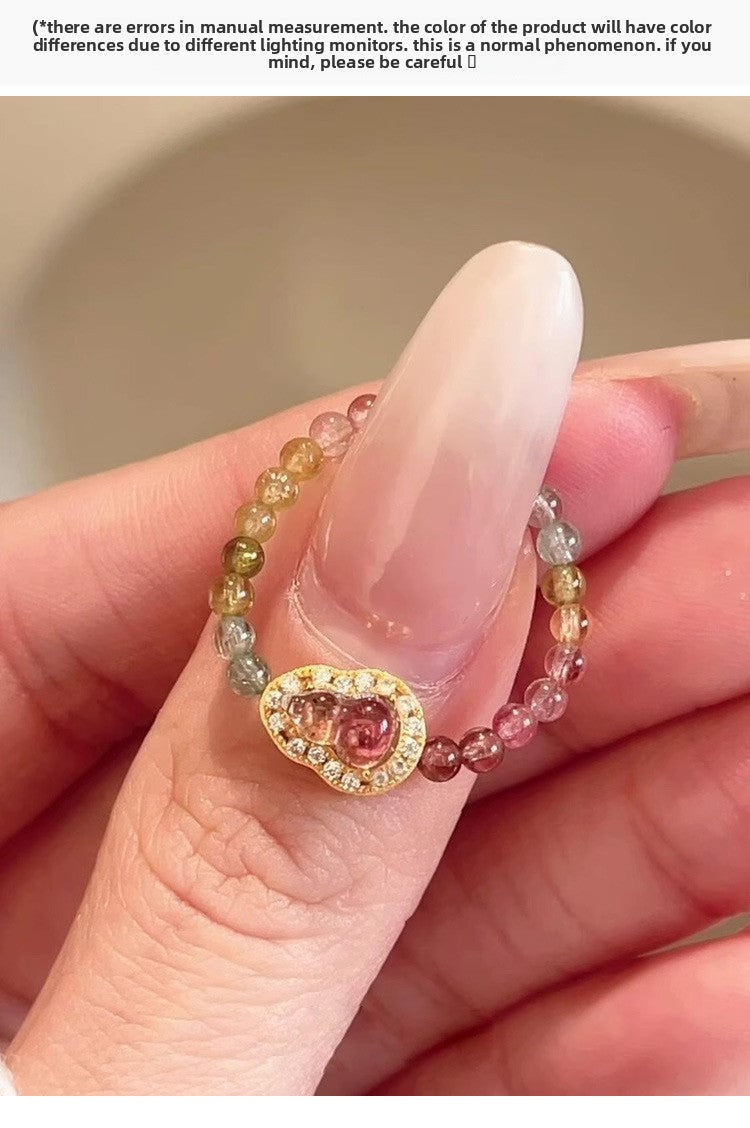 Natural Color Tourmaline Gourd Ring for Women, Niche Design, Non-Fading Crystal Ring, Light Luxury High-End Feel Hand Jewelry