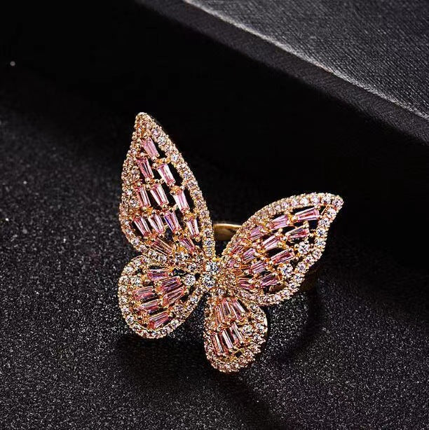 Ring jewelry batch hollow butterfly ring exaggerated ring does not fade jewelry