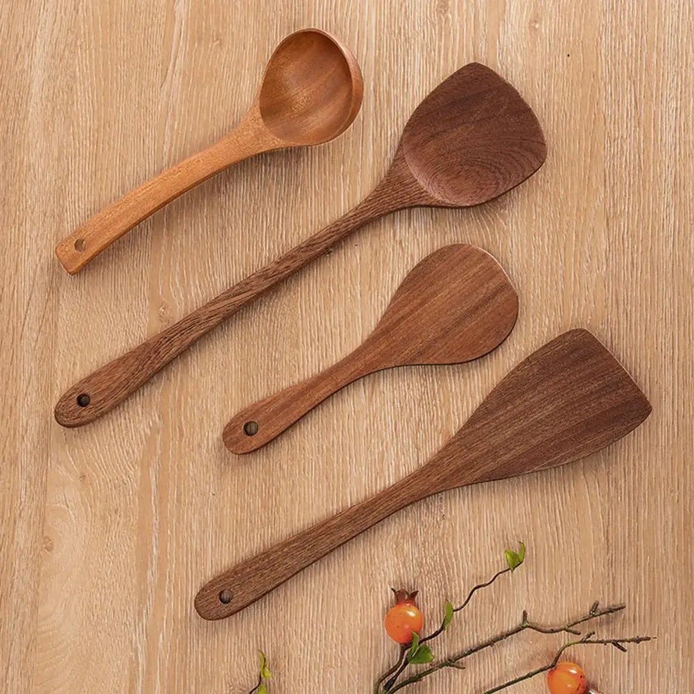 Long Handled Teak Tableware Wood Spoon Shovel Spatula Accessories Skimming Wooden Soup Kitchen Tool Spoon Cooking A2S8