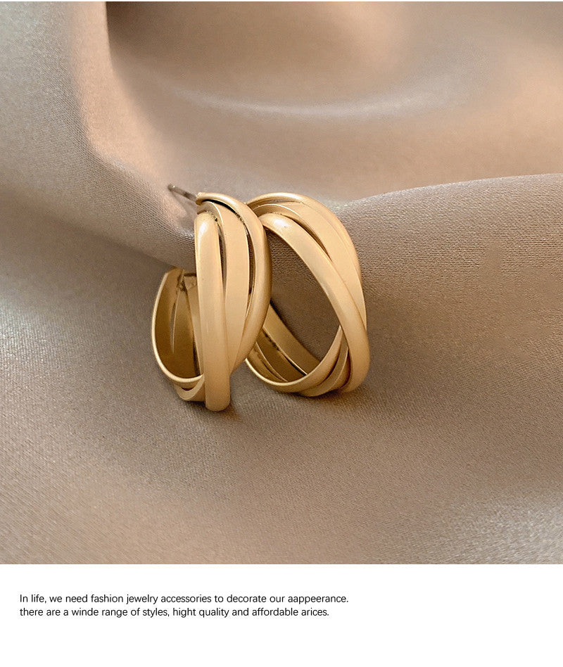 925 Silver Needle Vintage French Metal Cross Hoop Earrings Fashionable Elegant Minimalist Style Earrings with a Sense of Design