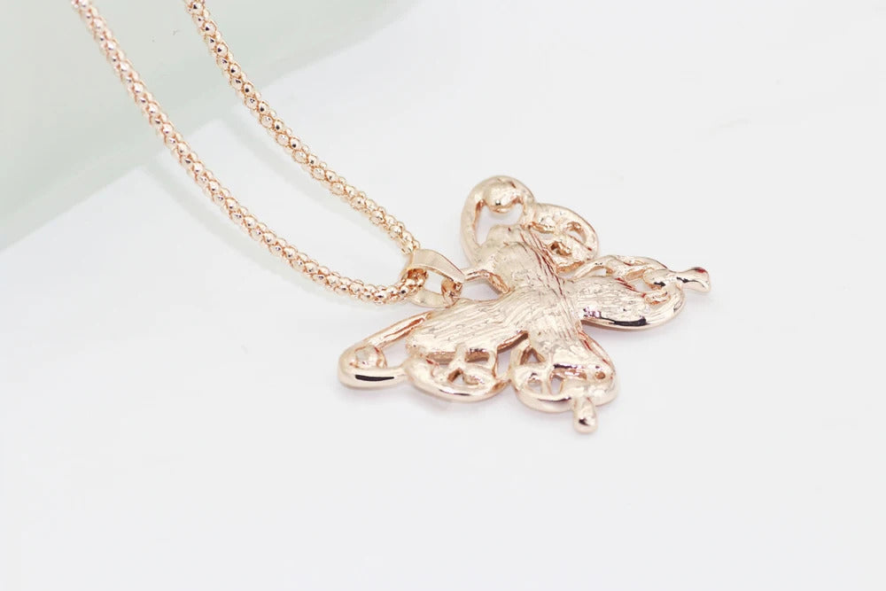 SUMENG 2024 New Necklace Choker Pendent Rose Gold Color Opal Butterfly Pendant Exquisite  Sweater Chain For Women Gifts