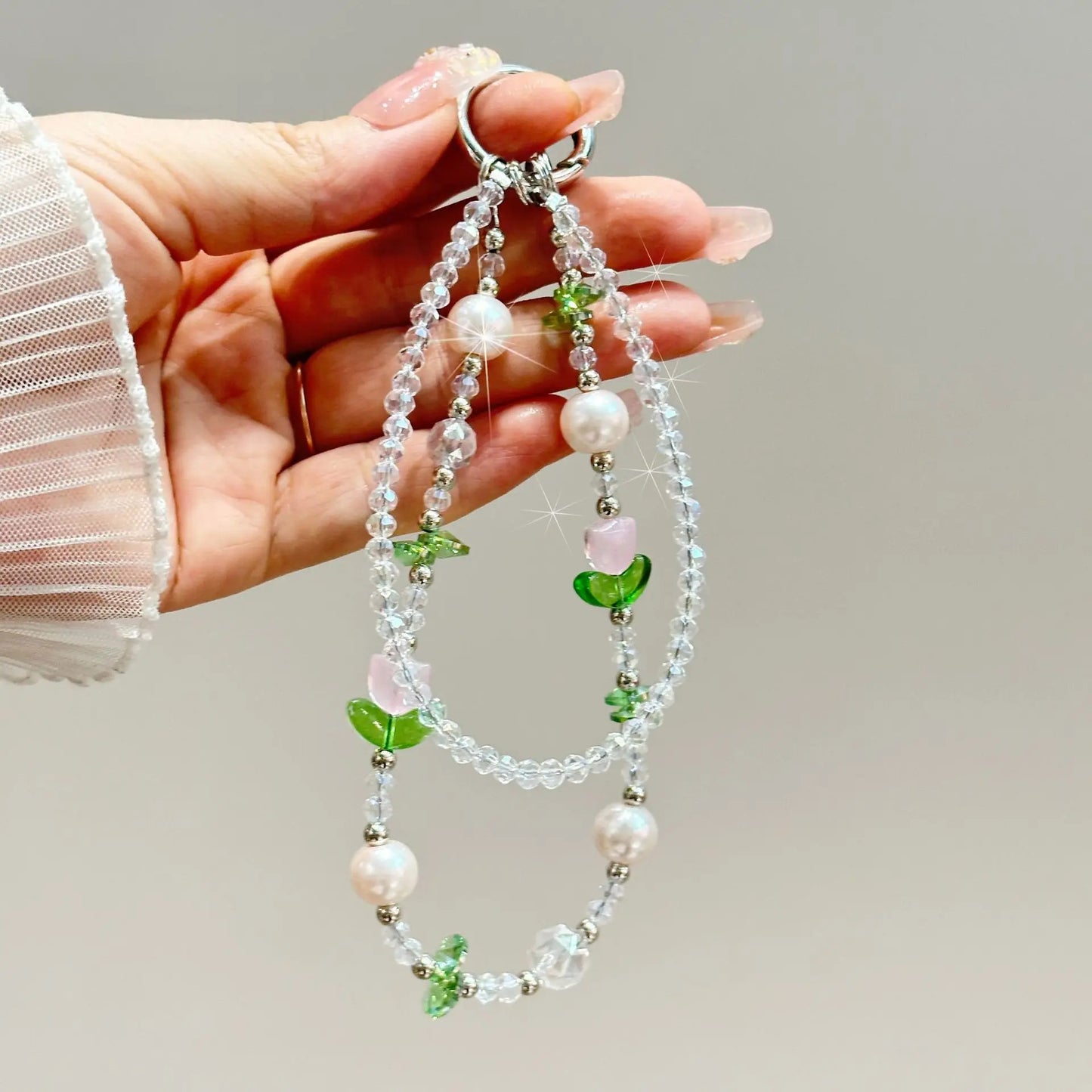 For 16 Mobile Phone Chain Dazzle Tulip Butterfly Double Chain Crystal 15 Mobile Phone Case Chain Lanyard Gradient Niche Fashion