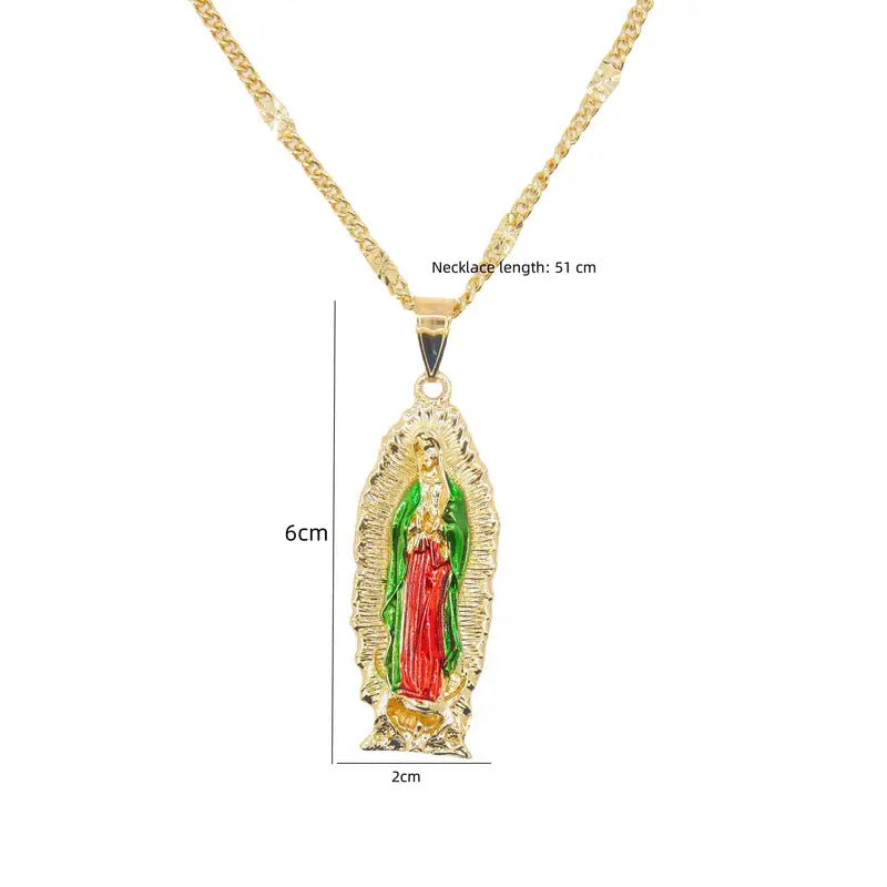 Gold Plated Painting Virgin Mary Mama Pendant/Amulet Religious Jewelry Virgen de guadalupe Virgin Mary Necklace