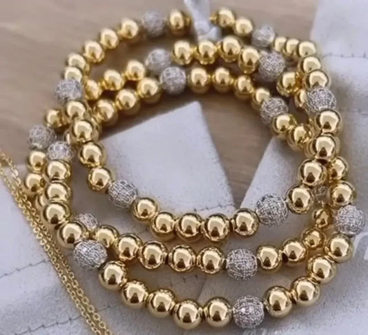 5pcs, Female Ball Beads Bracelets Vintage Gold Plated Silver Color Cuff Bracelets Women Statement Jewelry Pulsera Wristband