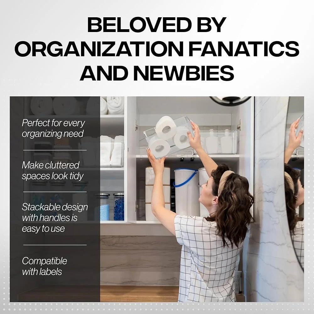 Plastic Storage Bins Set Pantry Organizers Kitchen Storage Containers Clear Storage Baskets Home Organization Essentials