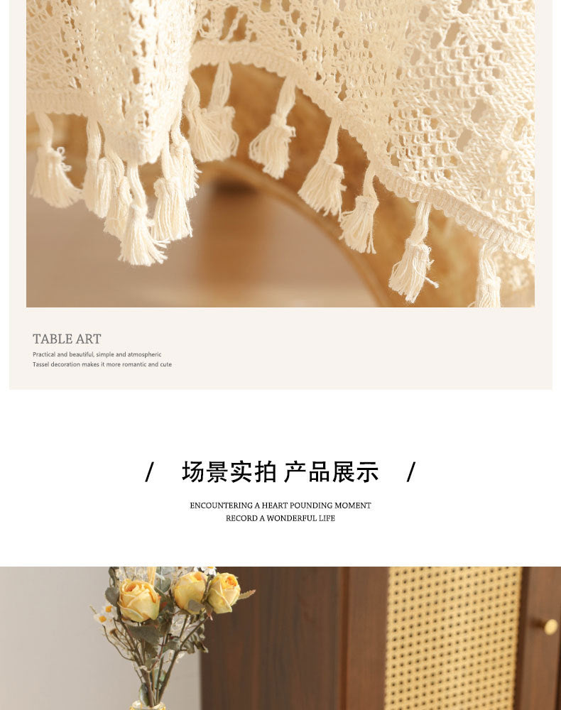 American Pastoral Cotton Woven Tablecloth Lace Hollow Crochet Tassel Dining Tablecloth French Cover Cloth Vintage Ins Tablecloth
