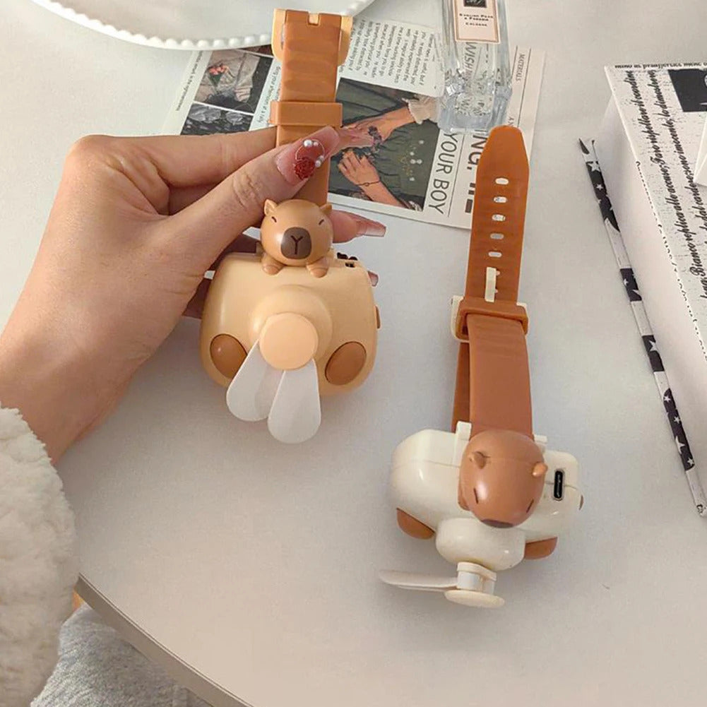 Mini Electric Fans Rechargeable Capybara Shaped Wrist Fan Kawaii Carpincho Foldable Design for Daily Use Outdoor Essentials