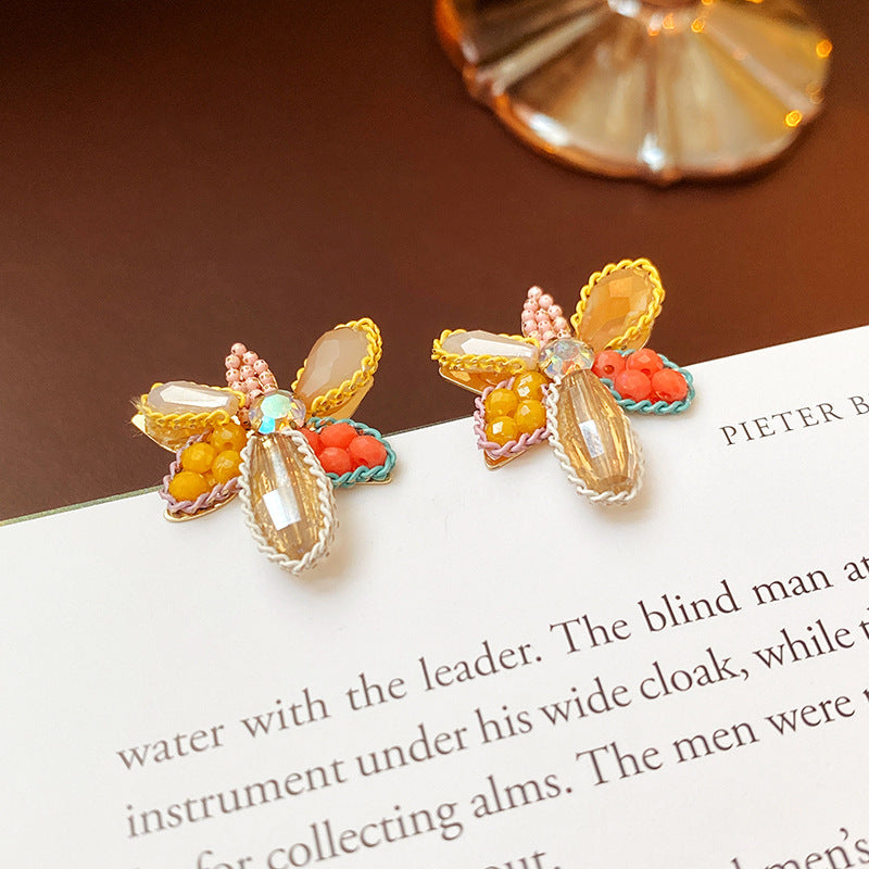 Yellow Series Fresh Fashion Versatile Flower Butterfly Earrings Simple Geometric Hoop Student Temperament Earrings for Women