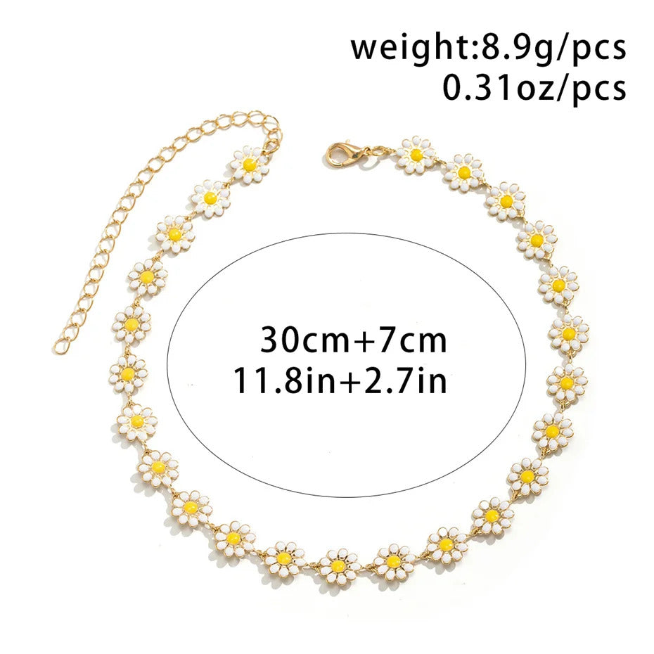 Kpop Flower Daisy Clavicle Chain Necklace for Women Wed Summer Sweet Short Choker Fashion Statement Jewelry Gift Y2K Accessories