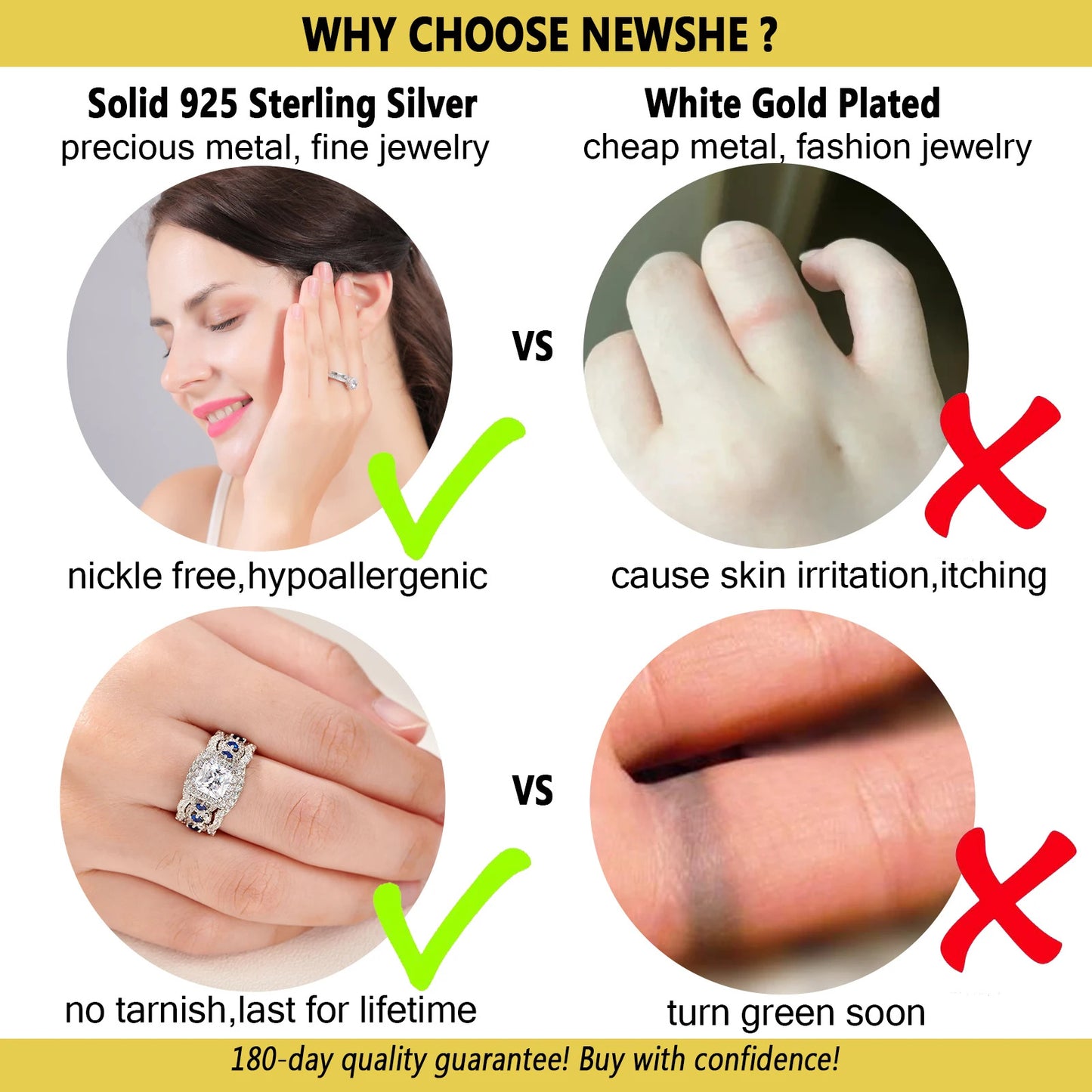 Newshe 3 Pcs Wedding Rings Set for Women 925 Silver 2.6Ct Princess Cut White Blue AAAAA CZ Luxury Bridal Engagement Jewelry