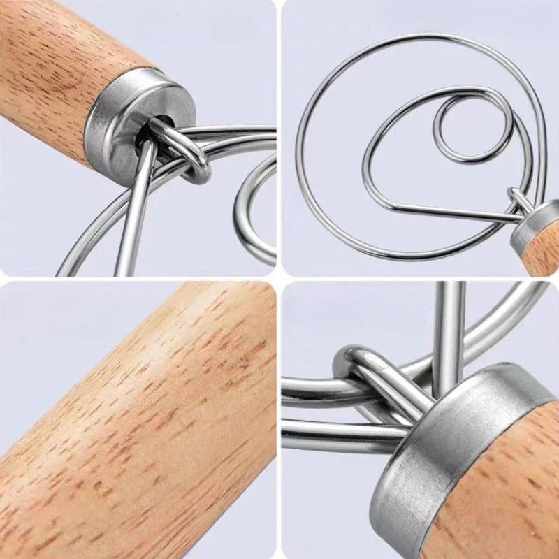 Best Wooden Hand Dough Whisk Stainless Steel Doutch Dough Whisk Kichen Cooking Whisks Utensil Egg Beater Pastry Tool