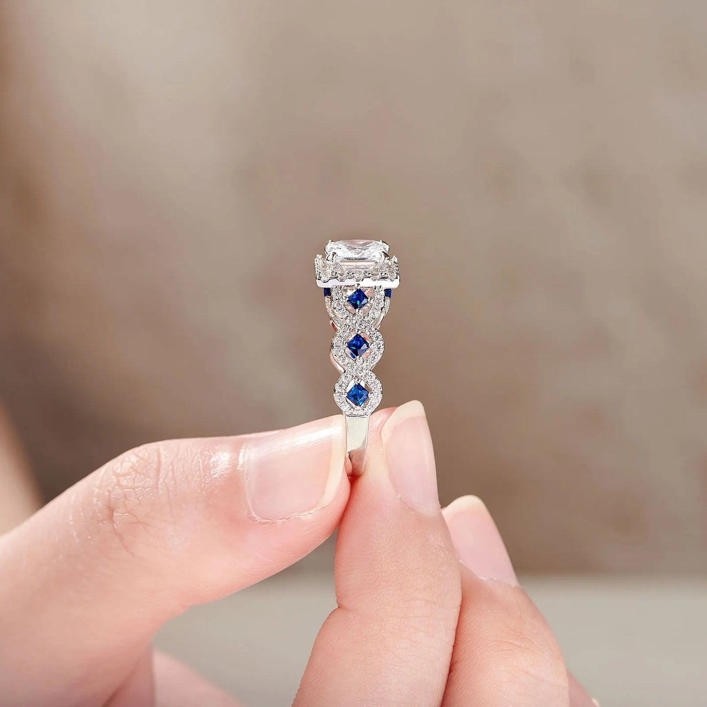 Newshe 3 Pcs Wedding Rings Set for Women 925 Silver 2.6Ct Princess Cut White Blue AAAAA CZ Luxury Bridal Engagement Jewelry