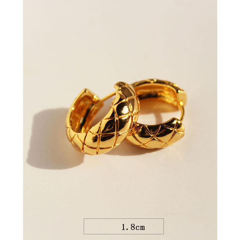 Jewelry Copper Gold-Plated Earrings Diamond Pattern Chanel Style Gold Earrings Round Versatile Ear Clips
