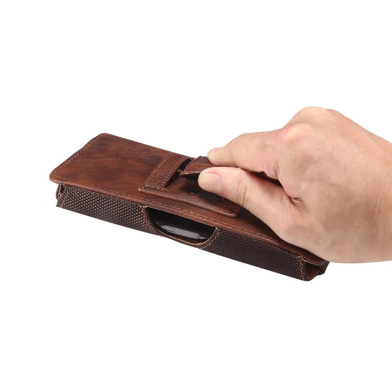 Universal Leather Mobile Phone Waist Bag For iPhone 15 14 13 12 Pro Max Samsung Huawei Xiaomi Men Belt Clip Cover With Card Slot