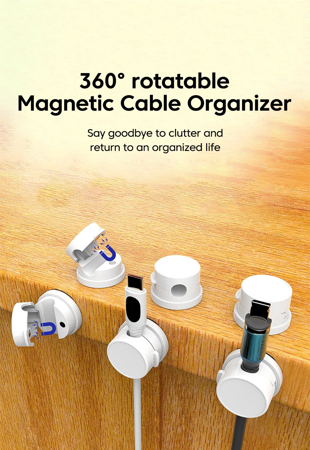 360° Rotatable Magnetic Cable Organizer Desk Cable Clip Cable Holder Wire Keeper Cord Charging Cable Management for Home Office