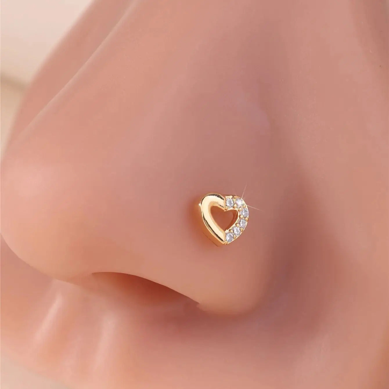 Thin Dangle Nose Studs Mini Pink CZ Heart Charm Dangle Nose Bone for Women Girl Cute Nose Piercing Jewelry Nostril Jewelry 24G