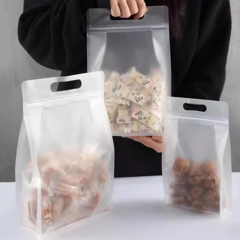 4PC PET Food Storage Bag Stand Up Zip Shut Bags Reusable Ziplock Saran Wrap Plastic Bags Leakproof Food Fresh-keeping Packaging