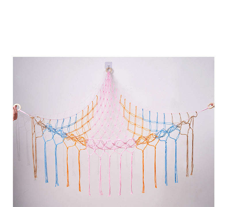 Handwoven Children's Room Corner Toy Storage Hammock Bedroom Decoration Triangle Plush Toy Storage Net