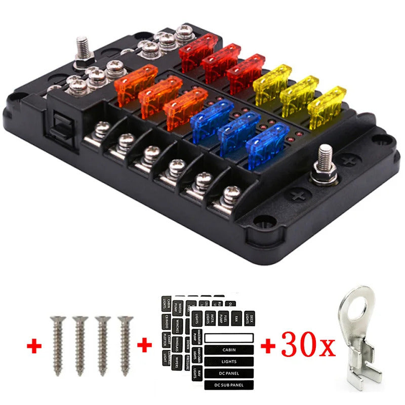 Universal Car 6 Way 8 Way Blade Fuse Terminal Block Auto Track Fuse Holder Box Wiring Power Connector Switch With Light 12V 24V