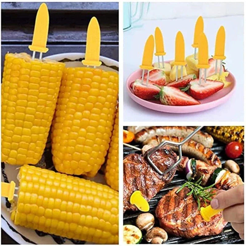 10pcs Fork Corn Skewer Stainless Steel Corn Holders Corn On The Cob Skewers Fruit Forks Outdoor Camping Cooking Barbecue Tool