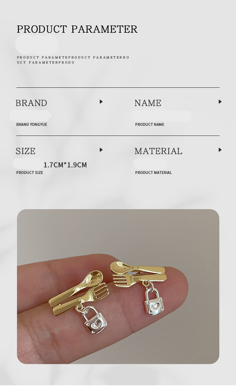 Korean Style Light Luxury Spoon Fork Earrings for Women, Unique Design, Versatile Earrings