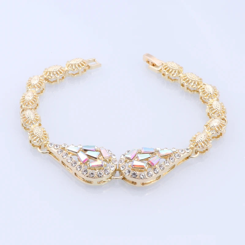 Dubai Gold Color Jewelry Sets Water Drop Pendant Necklace Earrings Ring Bracelet Classic Design 4Pcs Set Party Jewelry