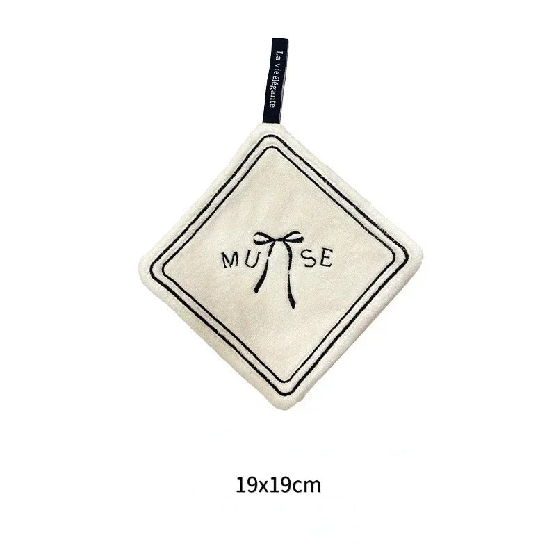 Double-layered Bow Pattern Thick Hand Towel Cleaning Cloths  Absorbent Hanging Towel Home Decoration Kitchen Accessories