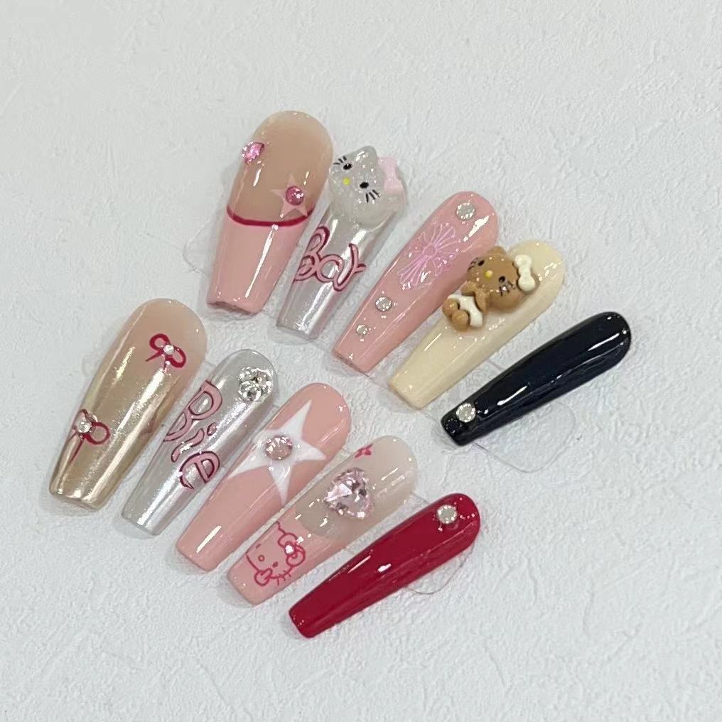 Wear Nail Handmade High Sense Finished Nail Beauty Fake Nail Patch Sweet Cool Hot Girl Cat Manicure Detachable Use